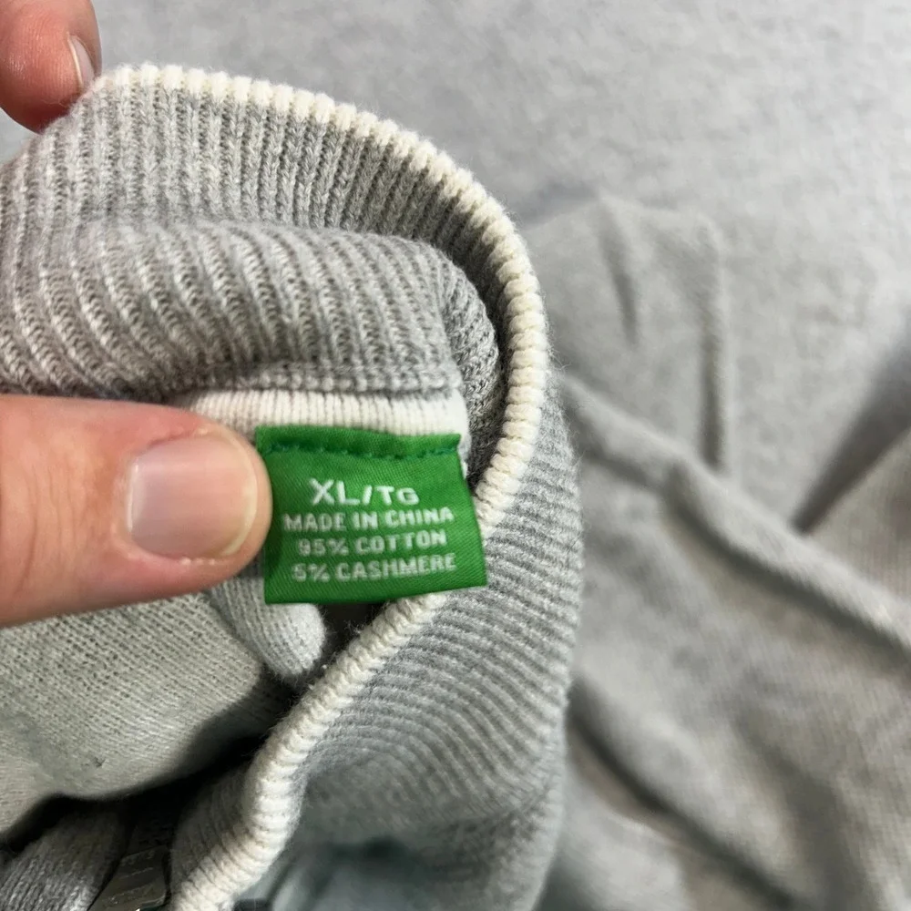 Tommy Bahama Quarter Zip Sweater Mens XL Grey Cotton Cashmere Mock Neck Textured